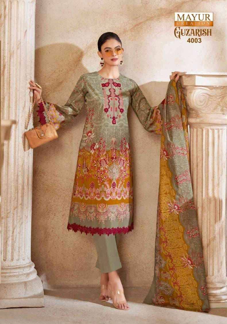 Guzarish Vol-4 By Mayur Creation 4001 To 4008 Series Beautiful Festive Suits Stylish Fancy Colorful Casual Wear & Ethnic Wear Pure Cotton Print Dresses At Wholesale Price