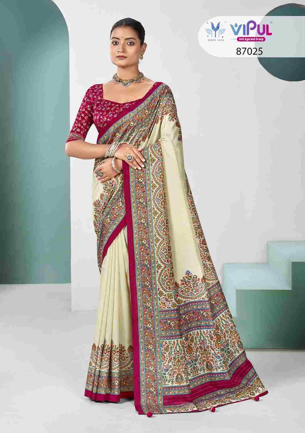 Ivory Silk By Vipul Fashion 87021 To 87026 Series Indian Traditional Wear Collection Beautiful Stylish Fancy Colorful Party Wear & Occasional Wear Silk Sarees At Wholesale Price