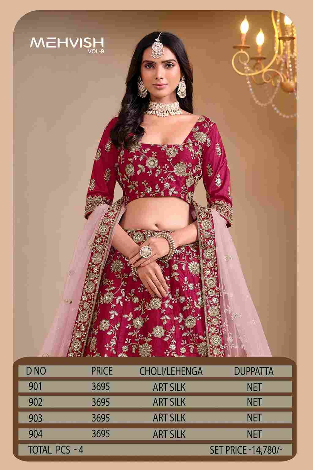Mehvish Vol-9 By Fashid Wholesale 901 To 904 Series Designer Beautiful Collection Occasional Wear & Party Wear Art Silk Lehengas At Wholesale Price