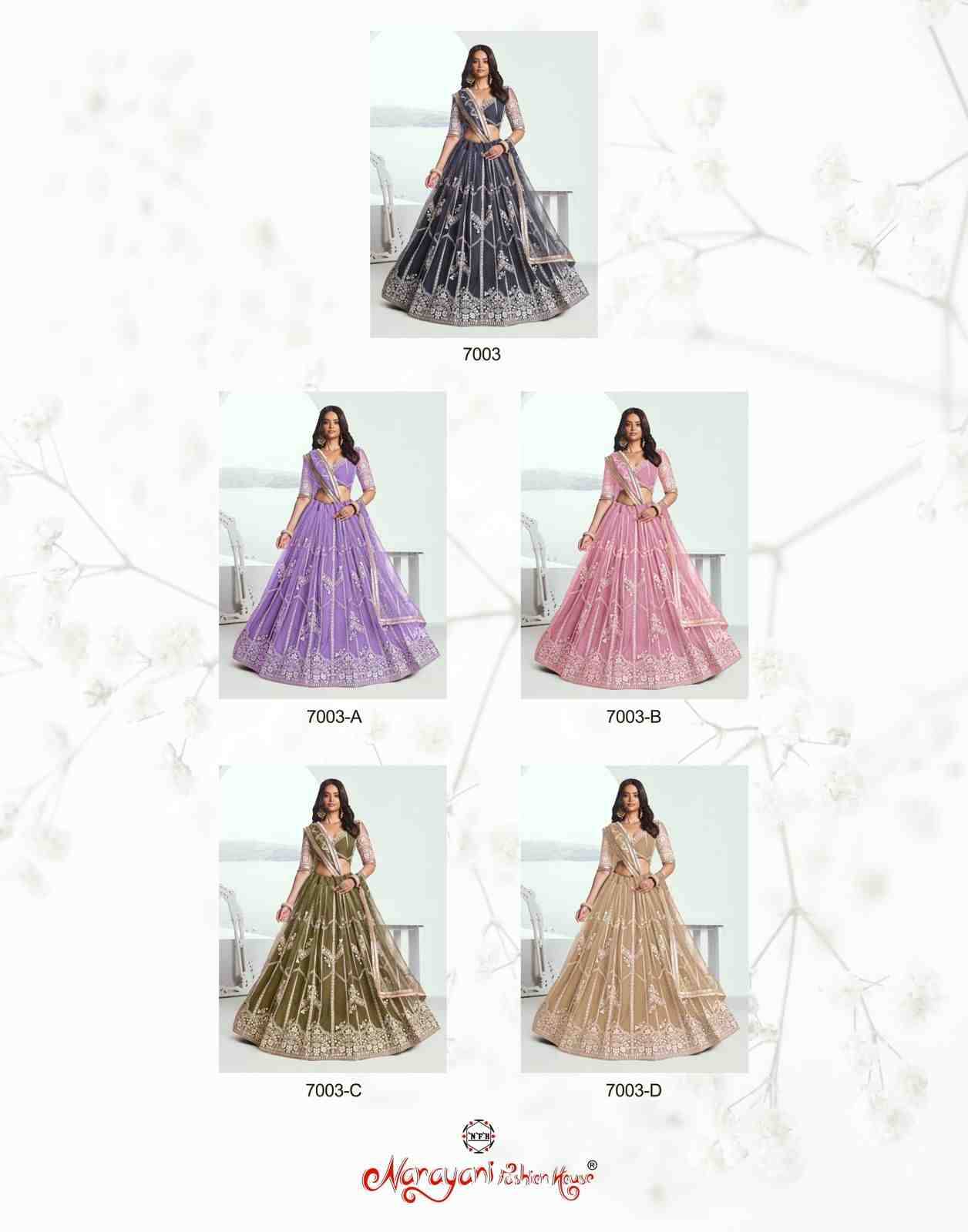 Chandrakala 7003 Colours By Narayani Fashion House 7003 To 7003-D Series Designer Beautiful Wedding Bridal Collection Occasional Wear & Party Wear Net Lehengas At Wholesale Price