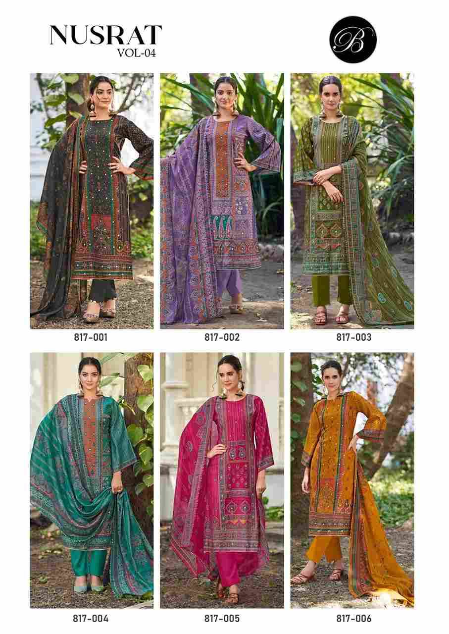 Nusrat Vol-4 By Belliza 817-001 To 817-006 Series Beautiful Festive Suits Stylish Fancy Colorful Casual Wear & Ethnic Wear Pure Viscose Muslin Print Dresses At Wholesale Price