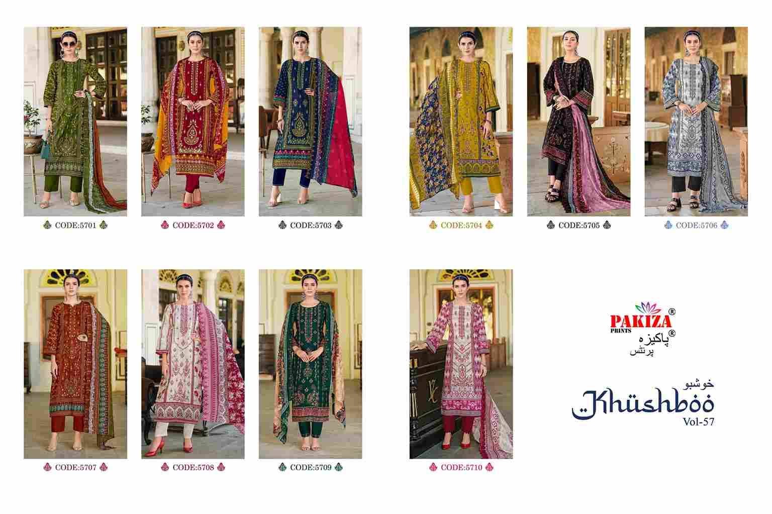 Khushboo Vol-57 By Pakiza Prints 5701 To 5710 Series Beautiful Festive Suits Stylish Fancy Colorful Party Wear & Occasional Wear Lawn Cotton Dresses At Wholesale Price