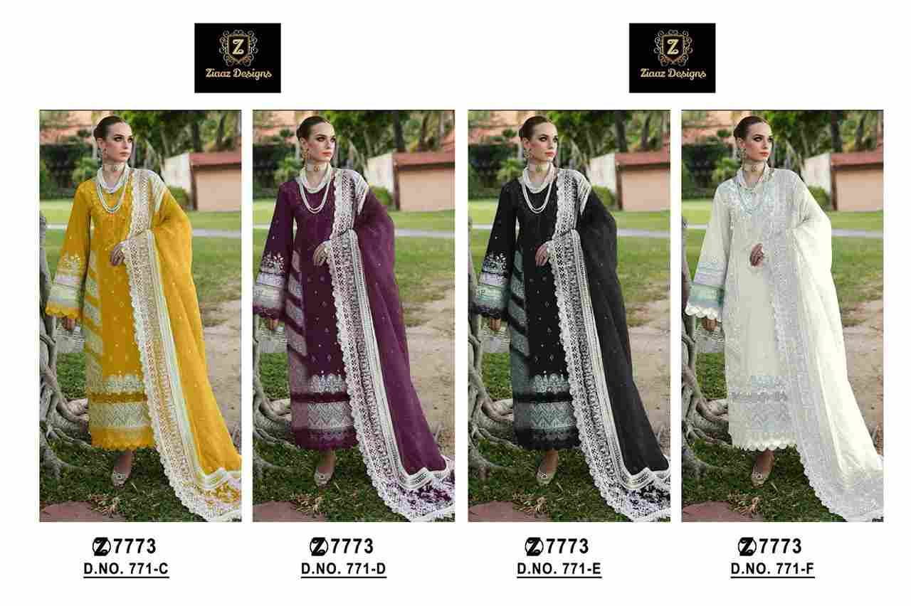 Ziaaz Designs Hit Design 771 Colours Vol-2 By Ziaaz Designs 771-C To 771-F Series Beautiful Pakistani Suits Colorful Stylish Fancy Casual Wear & Ethnic Wear Cotton Embroidered Dresses At Wholesale Price