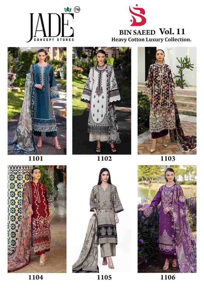 Bin Saeed Vol-11 By Jade 1101 To 1106 Series Beautiful Festive Suits Stylish Fancy Colorful Casual Wear & Ethnic Wear Pure Lawn Cotton Print Dresses At Wholesale Price