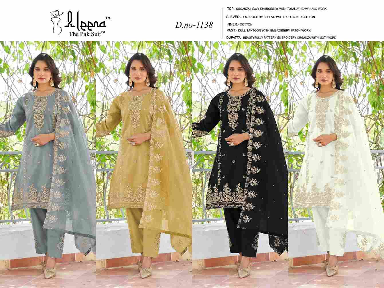 Aleena 1138 Colours By Aleena 1138-A To 1138-D Series Beautiful Pakistani Suits Stylish Fancy Colorful Party Wear & Occasional Wear Organza Khadi Embroidered Dresses At Wholesale Price