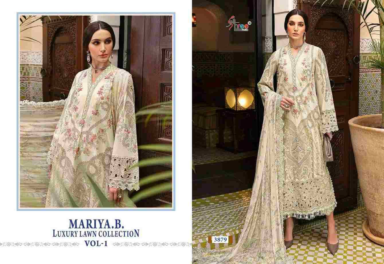 Mariya.B. Luxury Lawn Collection Vol-1 By Shree Fabs 3879 To 3885 Series Designer Pakistani Suits Collection Beautiful Stylish Fancy Colorful Party Wear & Ethnic Wear Pure Viscose With Pure Cotton With Embroidery Dresses At Wholesale Price