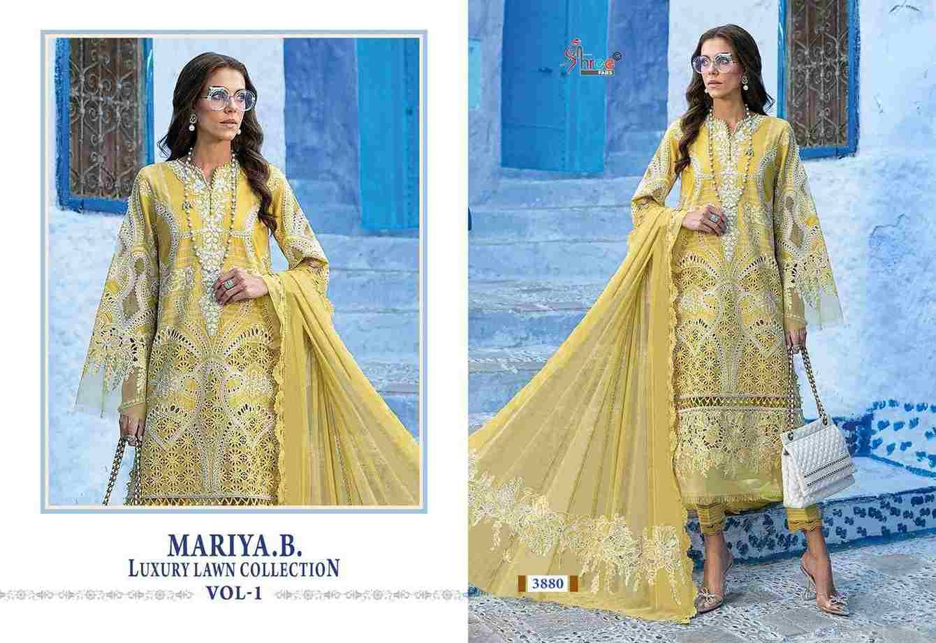 Mariya.B. Luxury Lawn Collection Vol-1 By Shree Fabs 3879 To 3885 Series Designer Pakistani Suits Collection Beautiful Stylish Fancy Colorful Party Wear & Ethnic Wear Pure Viscose With Pure Cotton With Embroidery Dresses At Wholesale Price