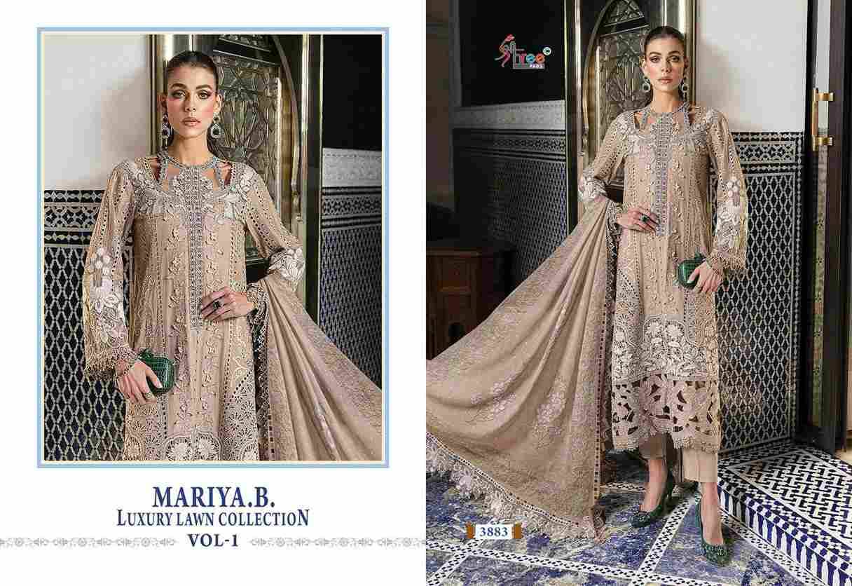 Mariya.B. Luxury Lawn Collection Vol-1 By Shree Fabs 3879 To 3885 Series Designer Pakistani Suits Collection Beautiful Stylish Fancy Colorful Party Wear & Ethnic Wear Pure Viscose With Pure Cotton With Embroidery Dresses At Wholesale Price