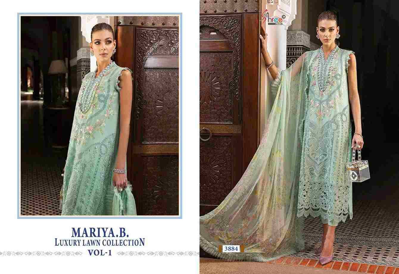 Mariya.B. Luxury Lawn Collection Vol-1 By Shree Fabs 3879 To 3885 Series Designer Pakistani Suits Collection Beautiful Stylish Fancy Colorful Party Wear & Ethnic Wear Pure Viscose With Pure Cotton With Embroidery Dresses At Wholesale Price