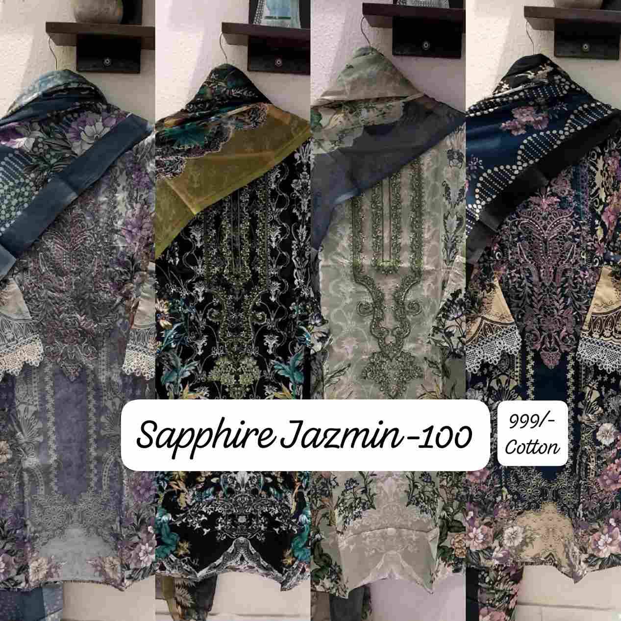 Jazmin Vol-100 By Sapphire 100-A To 100-D Series Beautiful Pakistani Suits Stylish Fancy Colorful Party Wear & Occasional Wear Pure Lawn Cotton Embroidered Dresses At Wholesale Price