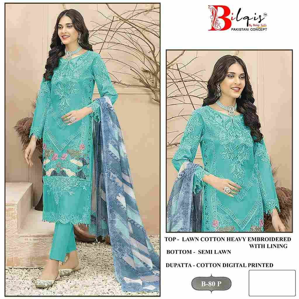 Bilqis 80 Colours Vol-4 By Bilqis 80-M To 80-P Series Beautiful Pakistani Suits Stylish Fancy Colorful Party Wear & Occasional Wear Lawn Cotton Embroidery Dresses At Wholesale Price