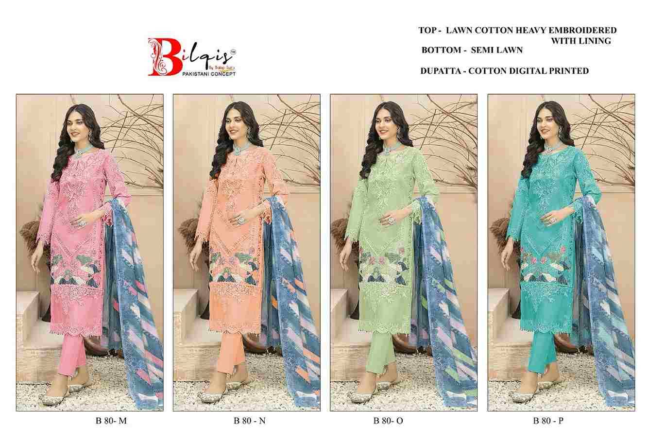 Bilqis 80 Colours Vol-4 By Bilqis 80-M To 80-P Series Beautiful Pakistani Suits Stylish Fancy Colorful Party Wear & Occasional Wear Lawn Cotton Embroidery Dresses At Wholesale Price