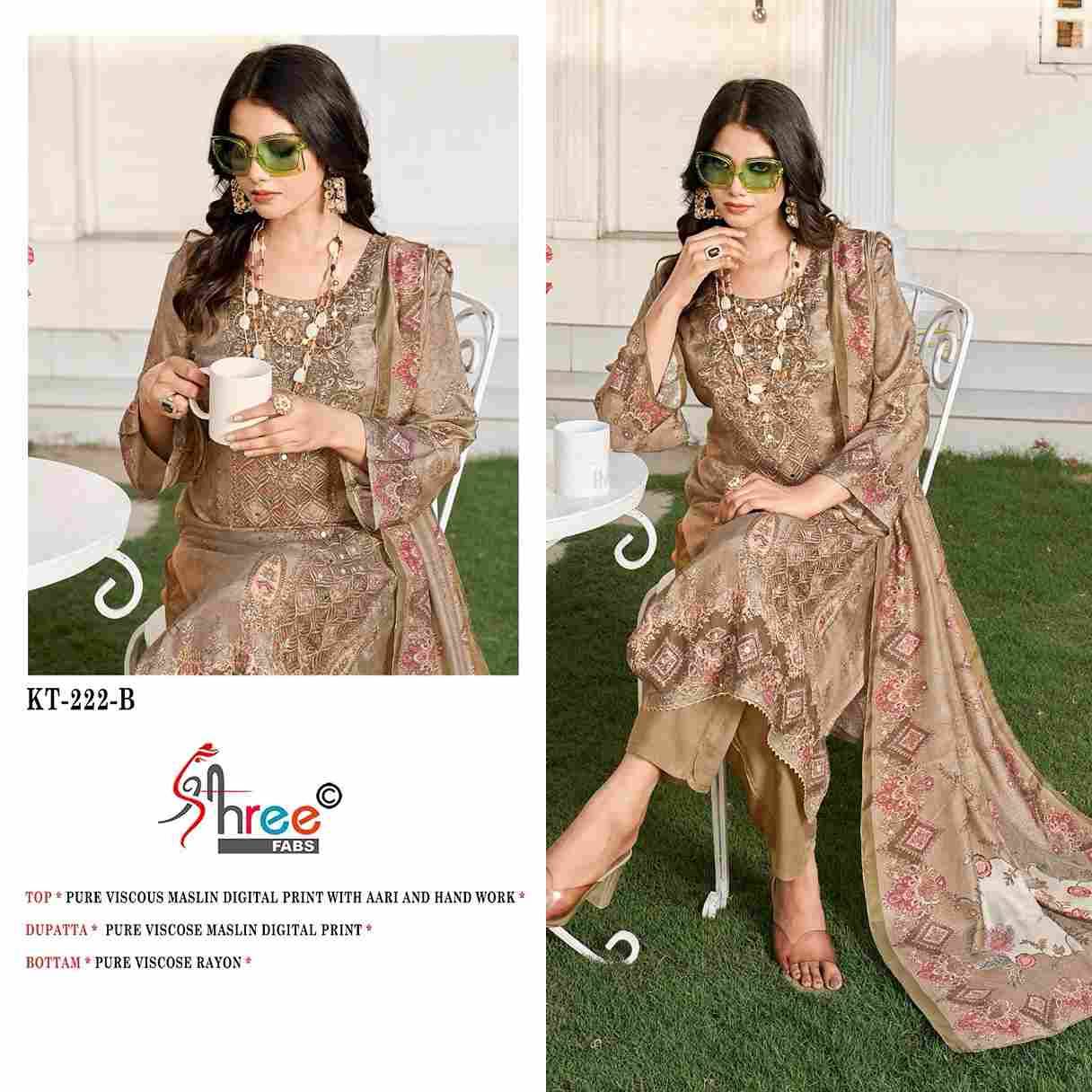 Shree Fabs Hit Design KT-222 Colours By Shree Fabs KT-222 To KT-222-C Series Designer Pakistani Suits Beautiful Fancy Stylish Colorful Party Wear & Occasional Wear Pure Viscose Muslin Embroidery Dresses At Wholesale Price