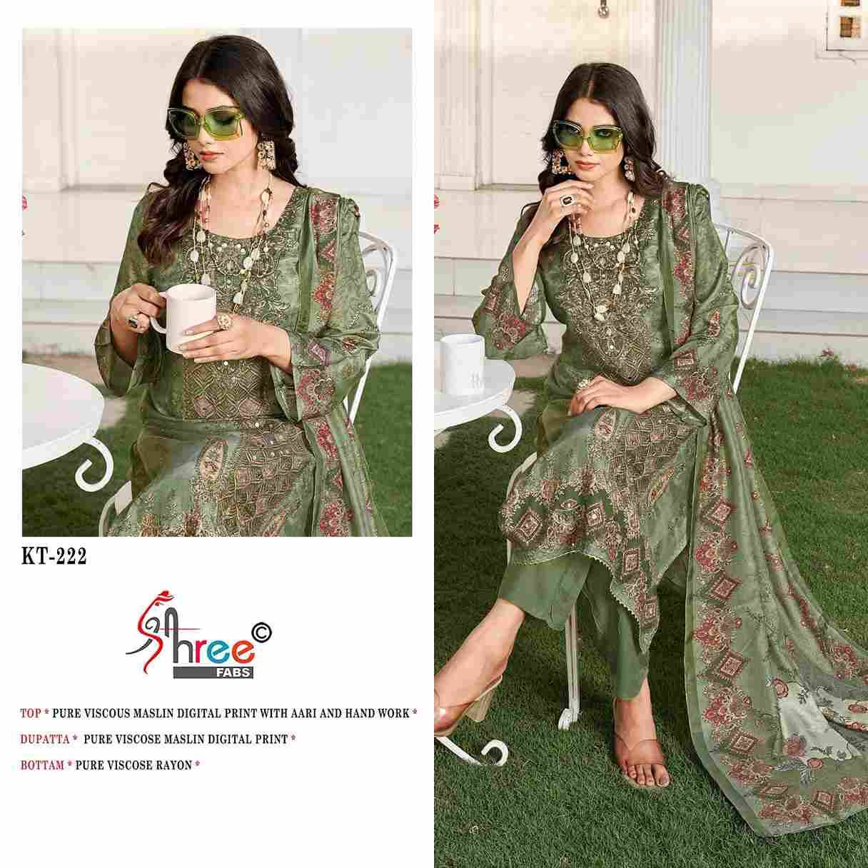 Shree Fabs Hit Design KT-222 Colours By Shree Fabs KT-222 To KT-222-C Series Designer Pakistani Suits Beautiful Fancy Stylish Colorful Party Wear & Occasional Wear Pure Viscose Muslin Embroidery Dresses At Wholesale Price