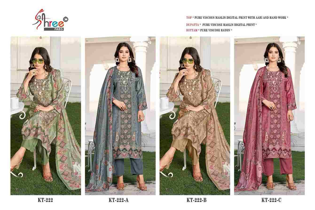 Shree Fabs Hit Design KT-222 Colours By Shree Fabs KT-222 To KT-222-C Series Designer Pakistani Suits Beautiful Fancy Stylish Colorful Party Wear & Occasional Wear Pure Viscose Muslin Embroidery Dresses At Wholesale Price