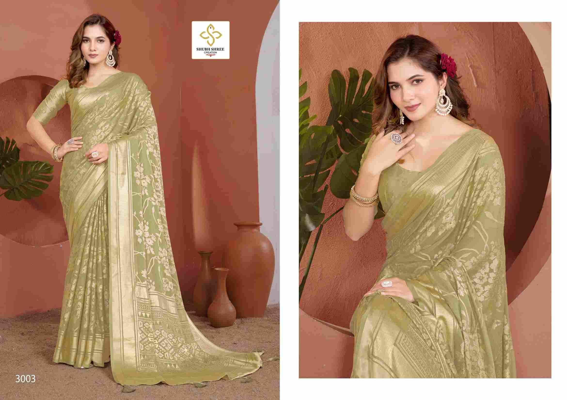 Siara Vol-3 By Shubh Shree 3001 To 3006 Series Indian Traditional Wear Collection Beautiful Stylish Fancy Colorful Party Wear & Occasional Wear Moss Brasso Sarees At Wholesale Price