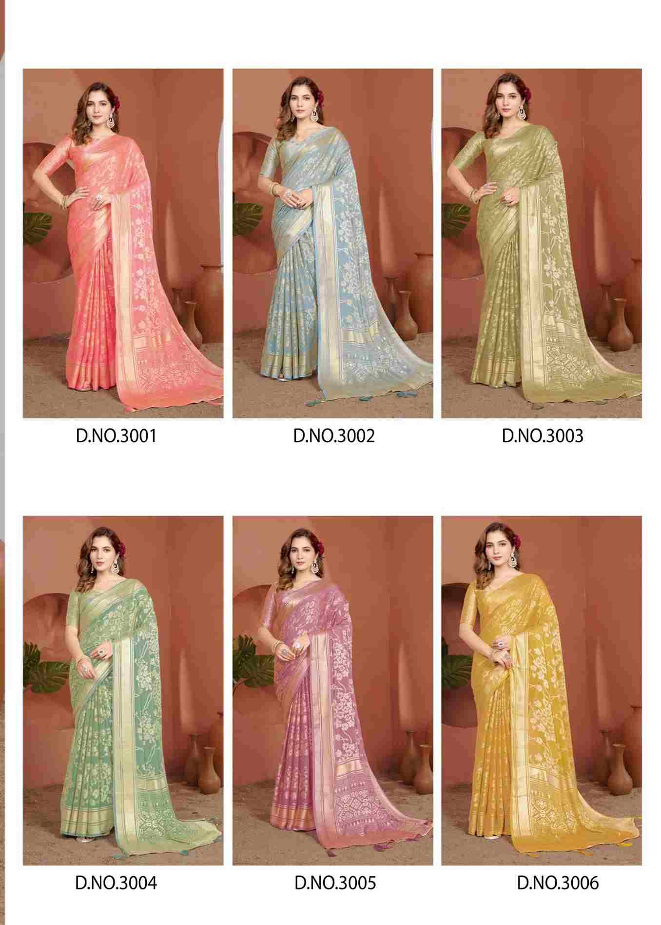 Siara Vol-3 By Shubh Shree 3001 To 3006 Series Indian Traditional Wear Collection Beautiful Stylish Fancy Colorful Party Wear & Occasional Wear Moss Brasso Sarees At Wholesale Price