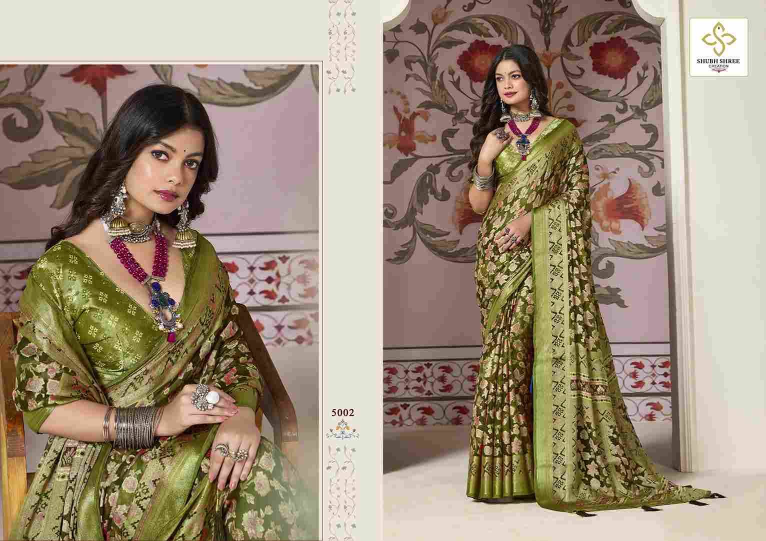 Shagun Vol-5 By Shubh Shree 5001 To 5008 Series Indian Traditional Wear Collection Beautiful Stylish Fancy Colorful Party Wear & Occasional Wear Dull Moss Brasso Sarees At Wholesale Price