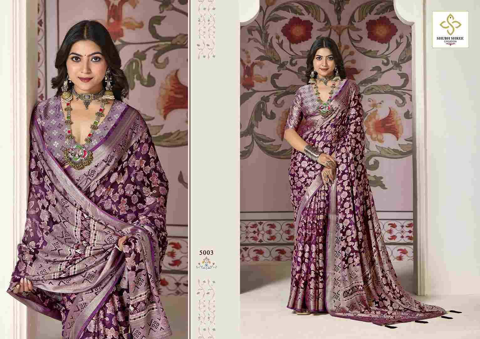 Shagun Vol-5 By Shubh Shree 5001 To 5008 Series Indian Traditional Wear Collection Beautiful Stylish Fancy Colorful Party Wear & Occasional Wear Dull Moss Brasso Sarees At Wholesale Price