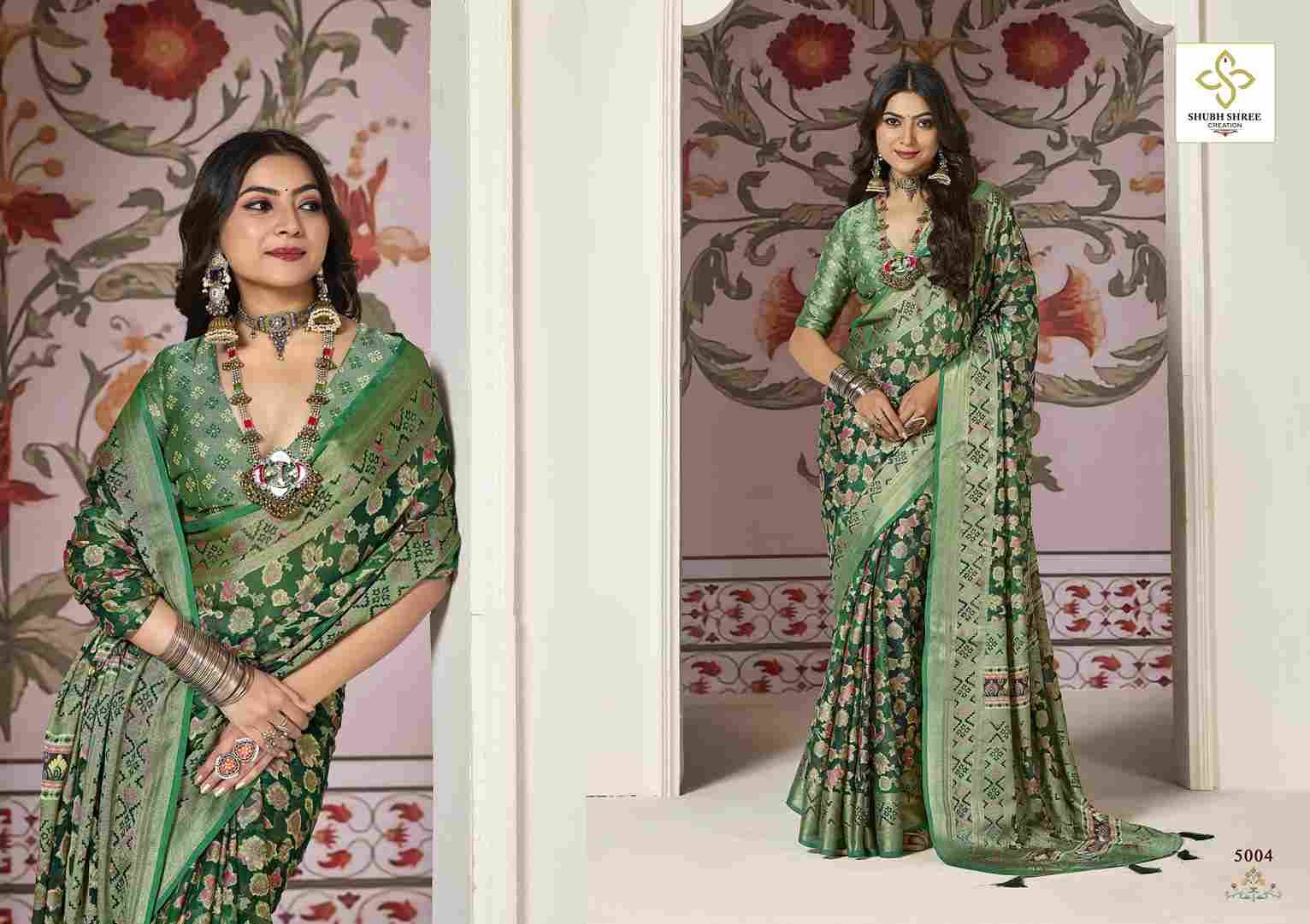 Shagun Vol-5 By Shubh Shree 5001 To 5008 Series Indian Traditional Wear Collection Beautiful Stylish Fancy Colorful Party Wear & Occasional Wear Dull Moss Brasso Sarees At Wholesale Price