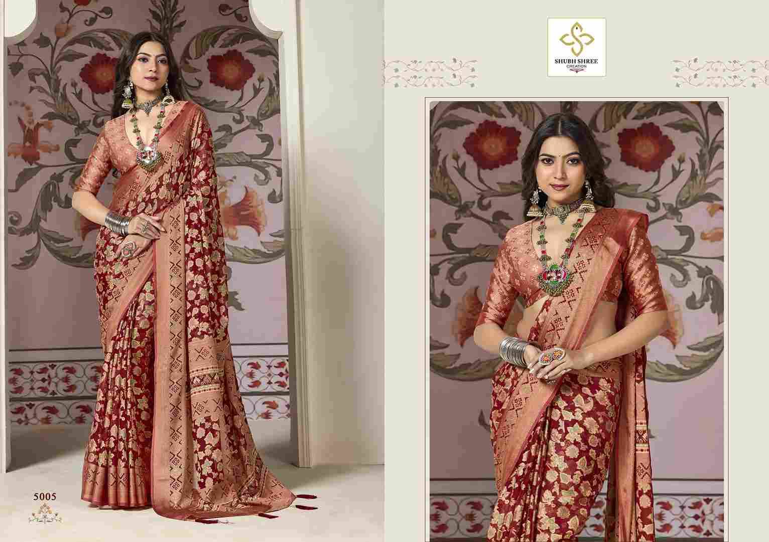Shagun Vol-5 By Shubh Shree 5001 To 5008 Series Indian Traditional Wear Collection Beautiful Stylish Fancy Colorful Party Wear & Occasional Wear Dull Moss Brasso Sarees At Wholesale Price