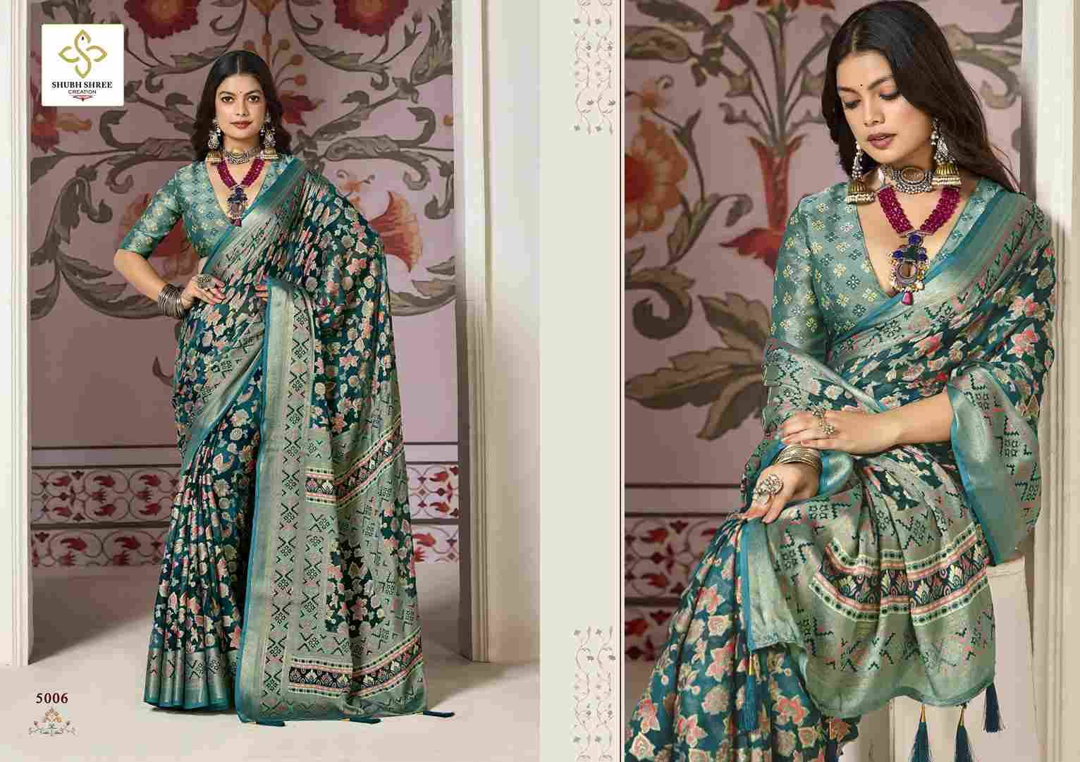Shagun Vol-5 By Shubh Shree 5001 To 5008 Series Indian Traditional Wear Collection Beautiful Stylish Fancy Colorful Party Wear & Occasional Wear Dull Moss Brasso Sarees At Wholesale Price