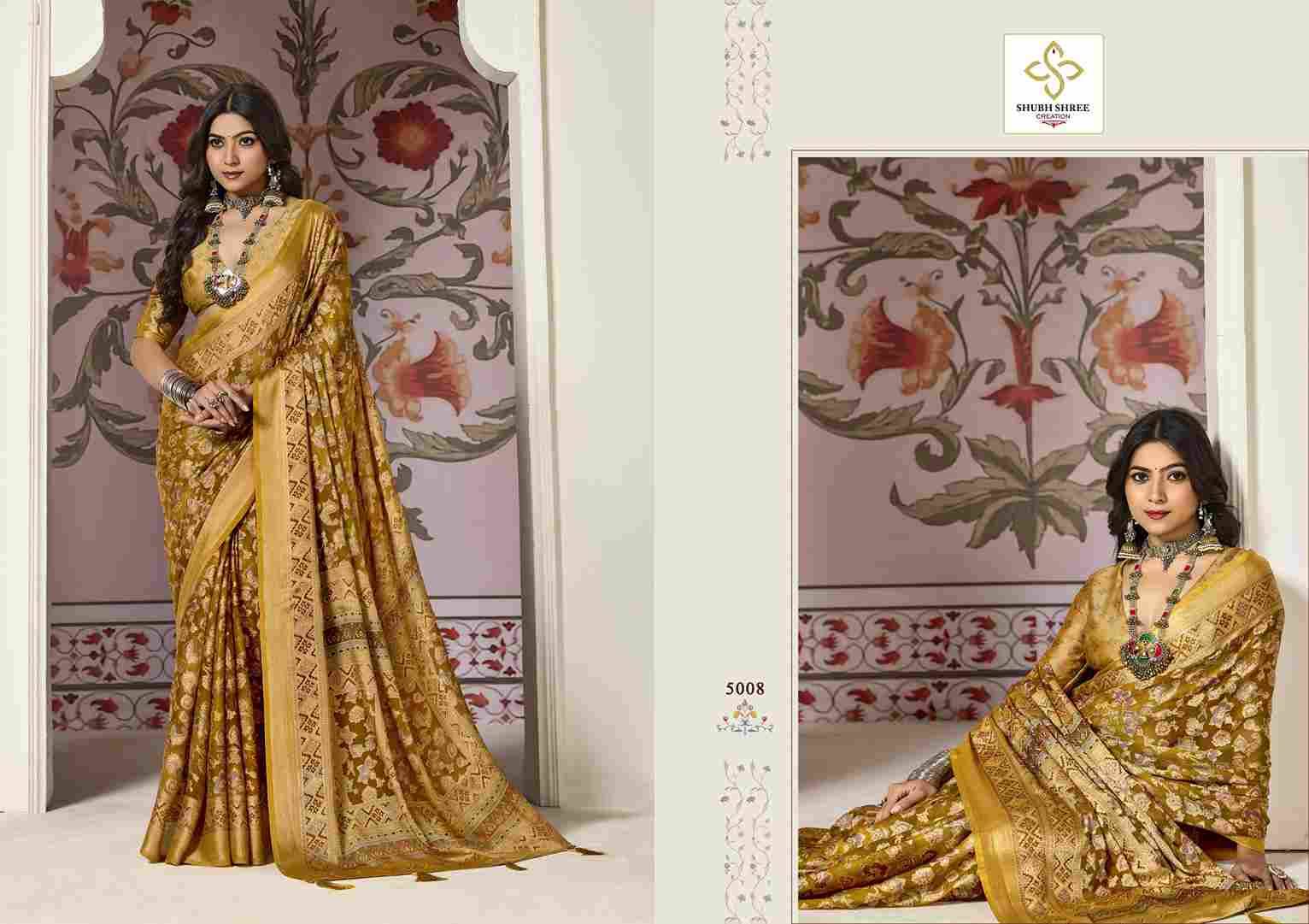 Shagun Vol-5 By Shubh Shree 5001 To 5008 Series Indian Traditional Wear Collection Beautiful Stylish Fancy Colorful Party Wear & Occasional Wear Dull Moss Brasso Sarees At Wholesale Price
