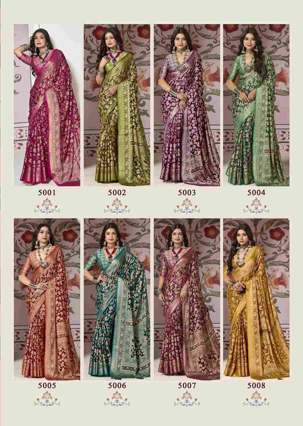 Shagun Vol-5 By Shubh Shree 5001 To 5008 Series Indian Traditional Wear Collection Beautiful Stylish Fancy Colorful Party Wear & Occasional Wear Dull Moss Brasso Sarees At Wholesale Price