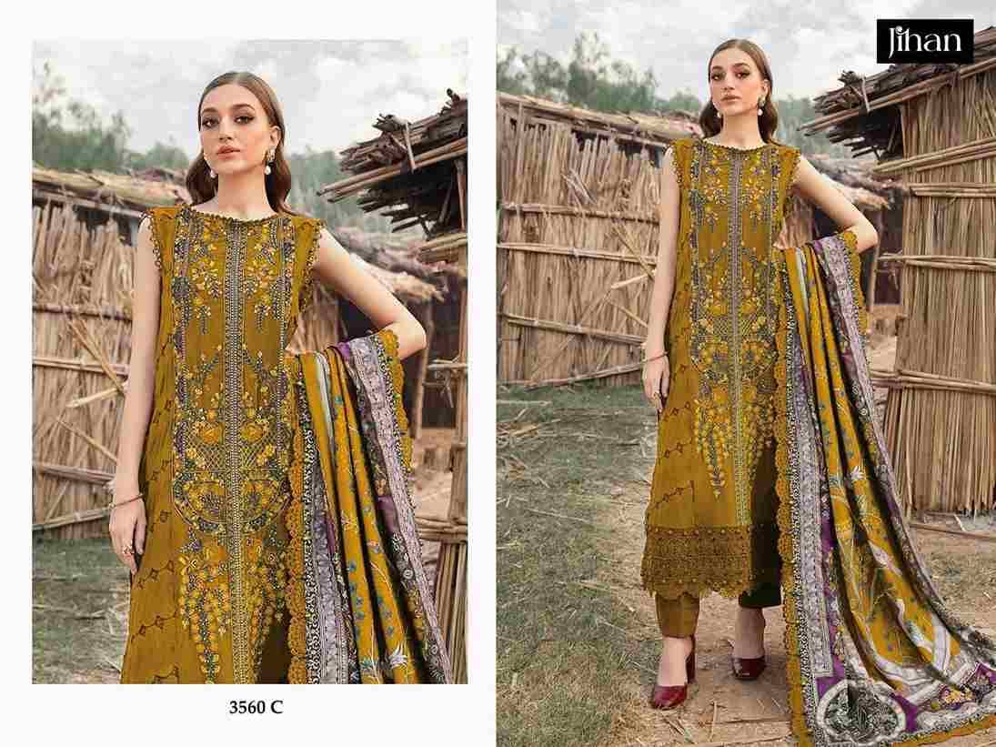 Jihan 3560 Colours Vol-2 By Jihan 3560-C To 3560-E Series Designer Pakistani Suits Beautiful Fancy Stylish Colorful Party Wear & Occasional Wear Rayon Cotton Dresses At Wholesale Price