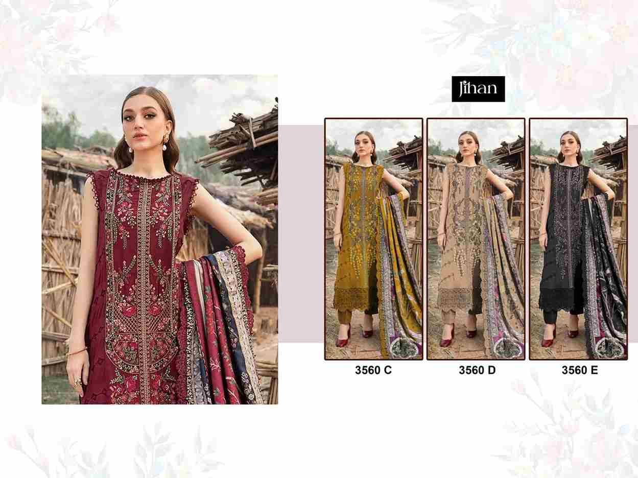 Jihan 3560 Colours Vol-2 By Jihan 3560-C To 3560-E Series Designer Pakistani Suits Beautiful Fancy Stylish Colorful Party Wear & Occasional Wear Rayon Cotton Dresses At Wholesale Price