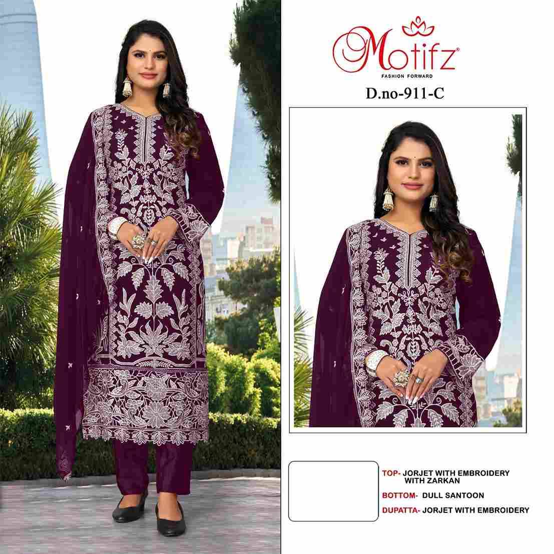 Motifz Hit Design 911 Colours By Motifz 911-A To 911-D Series Beautiful Pakistani Suits Colorful Stylish Fancy Casual Wear & Ethnic Wear Georgette Embroidered Dresses At Wholesale Price