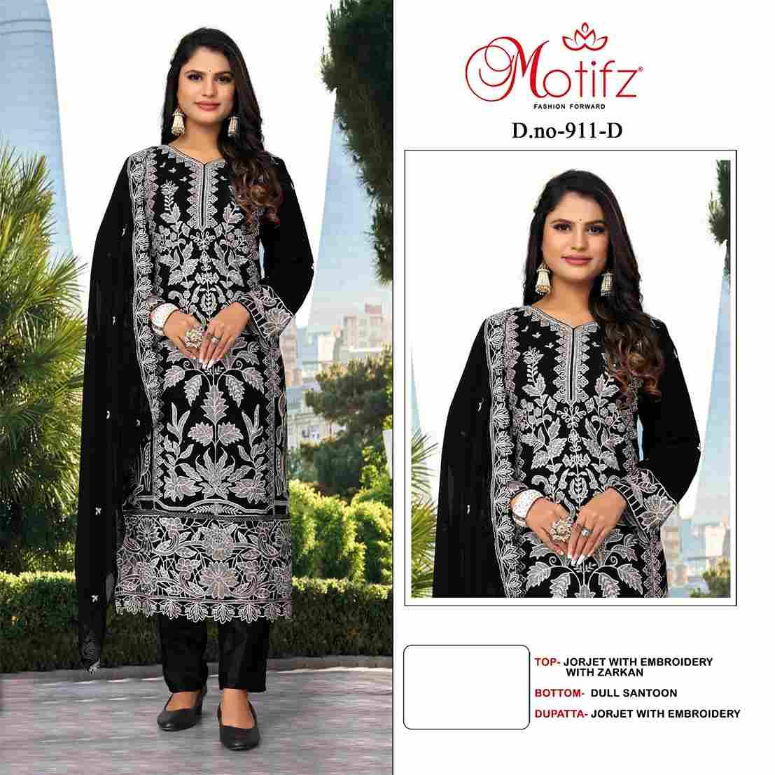 Motifz Hit Design 911 Colours By Motifz 911-A To 911-D Series Beautiful Pakistani Suits Colorful Stylish Fancy Casual Wear & Ethnic Wear Georgette Embroidered Dresses At Wholesale Price