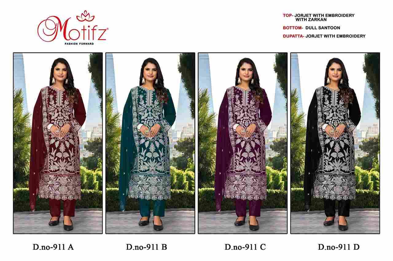 Motifz Hit Design 911 Colours By Motifz 911-A To 911-D Series Beautiful Pakistani Suits Colorful Stylish Fancy Casual Wear & Ethnic Wear Georgette Embroidered Dresses At Wholesale Price