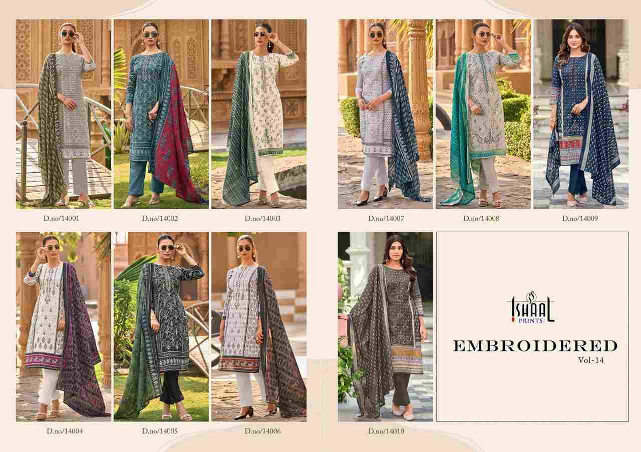 Embroidered Vol-14 By Ishaal Prints 14001 To 14010 Series Beautiful Suits Colorful Stylish Fancy Casual Wear & Ethnic Wear Pure Lawn Printed Dresses At Wholesale Price