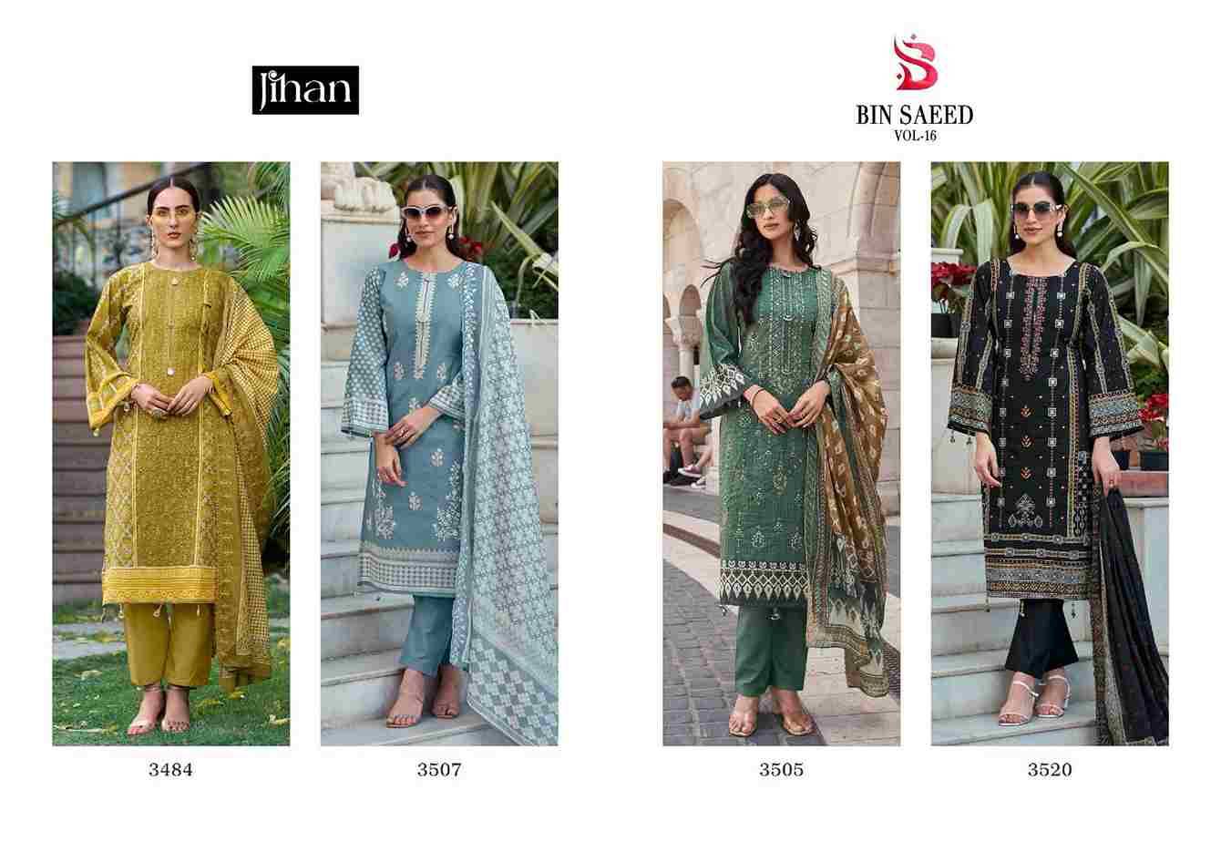 Bin Saeed Vol-16 By Jihan Designer Pakistani Suits Beautiful Fancy Stylish Colorful Party Wear & Occasional Wear Pure Lawn Dresses At Wholesale Price