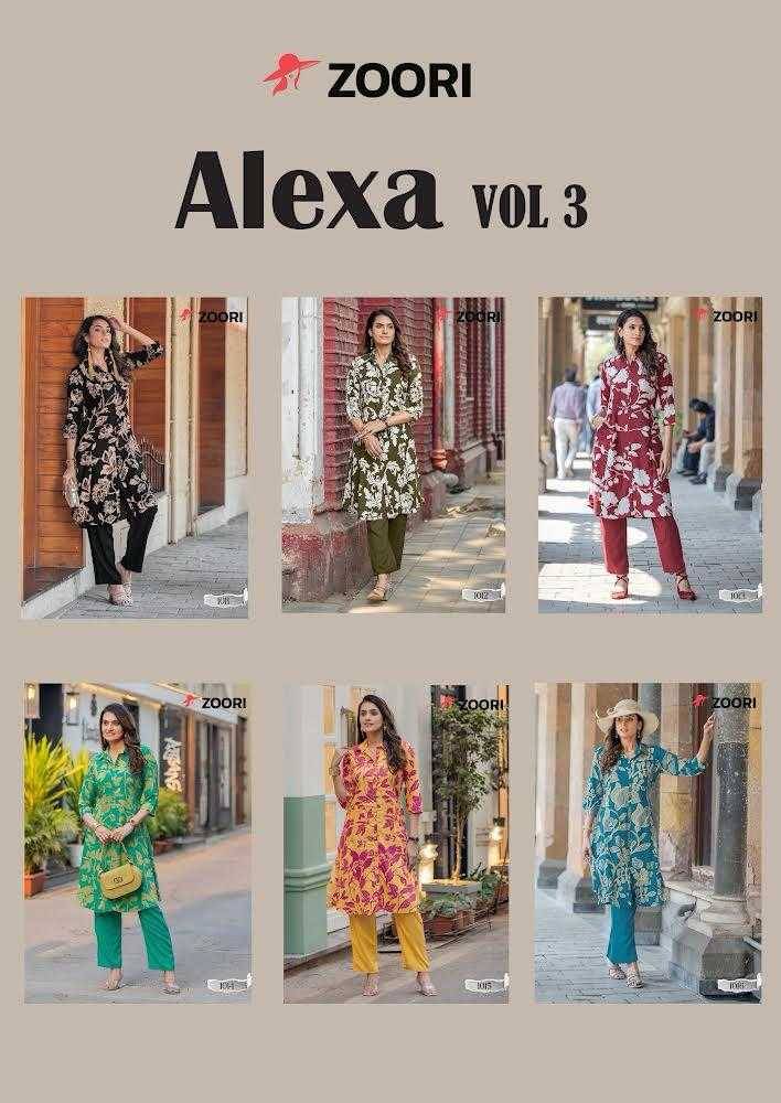 Alexa Vol-3 By Zoori 1011 To 1016 Series Designer Collection Beautiful Stylish Fancy Colorful Party Wear & Occasional Wear Rayon Print Kurtis With Bottom At Wholesale Price