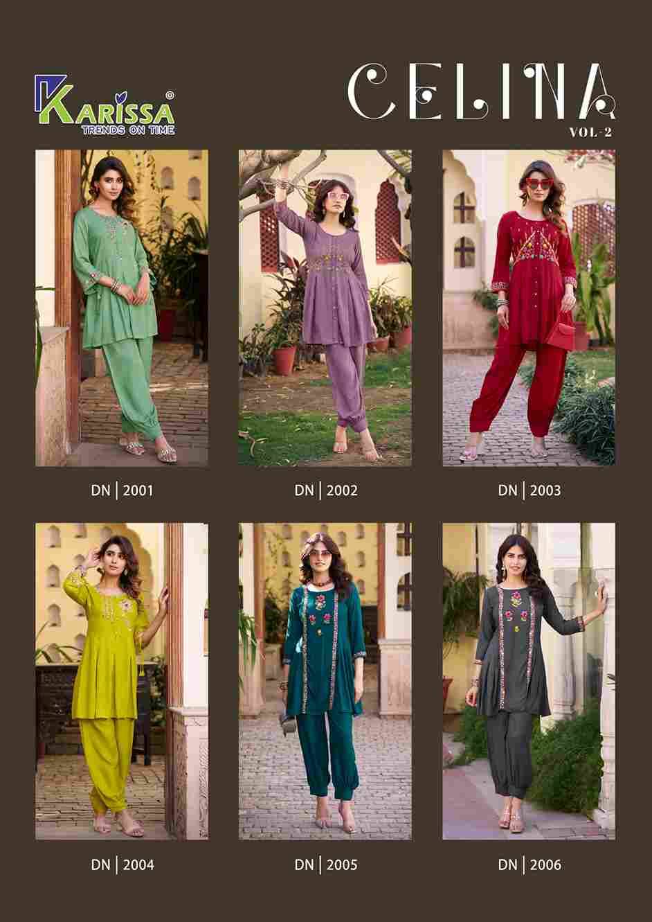 Celina Vol-2 By Karissa 2001 To 2006 Series Designer Stylish Fancy Colorful Beautiful Party Wear & Ethnic Wear Collection Rayon Slub Co-Ord At Wholesale Price