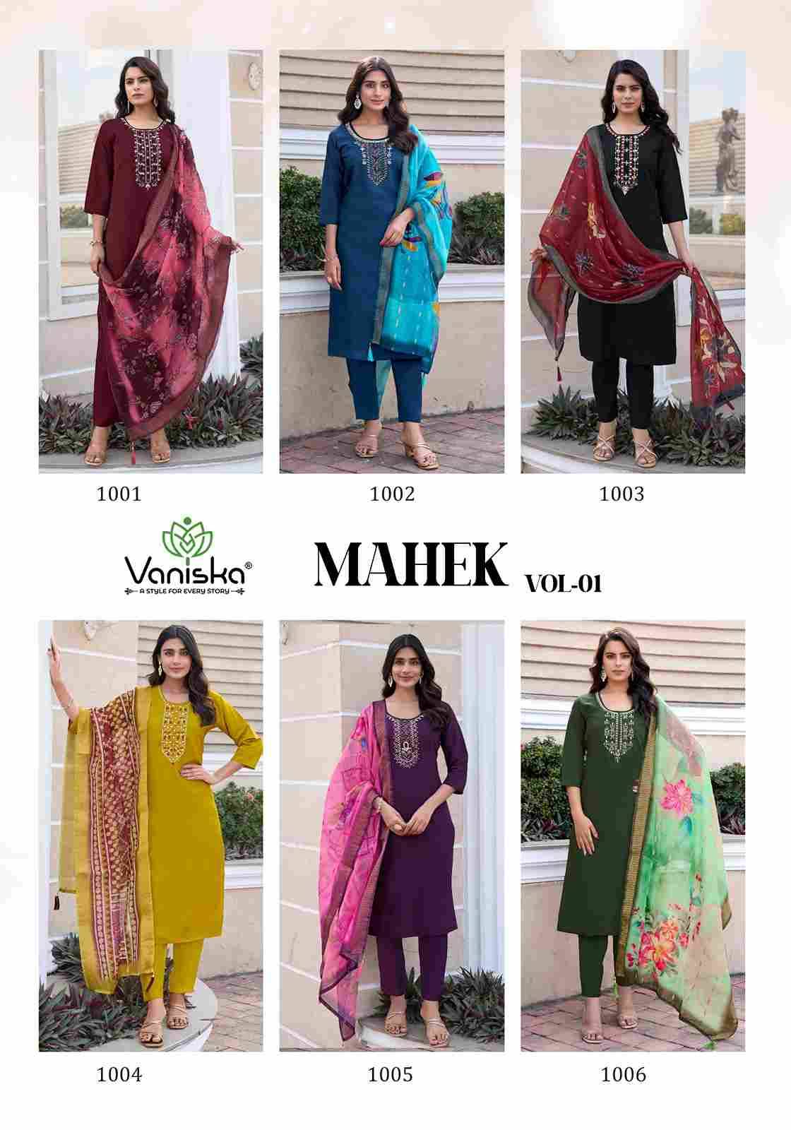 Mahek Vol-1 By Vaniska 1001 To 1006 Series Beautiful Festive Suits Colorful Stylish Fancy Casual Wear & Ethnic Wear Roman Silk Print Dresses At Wholesale Price