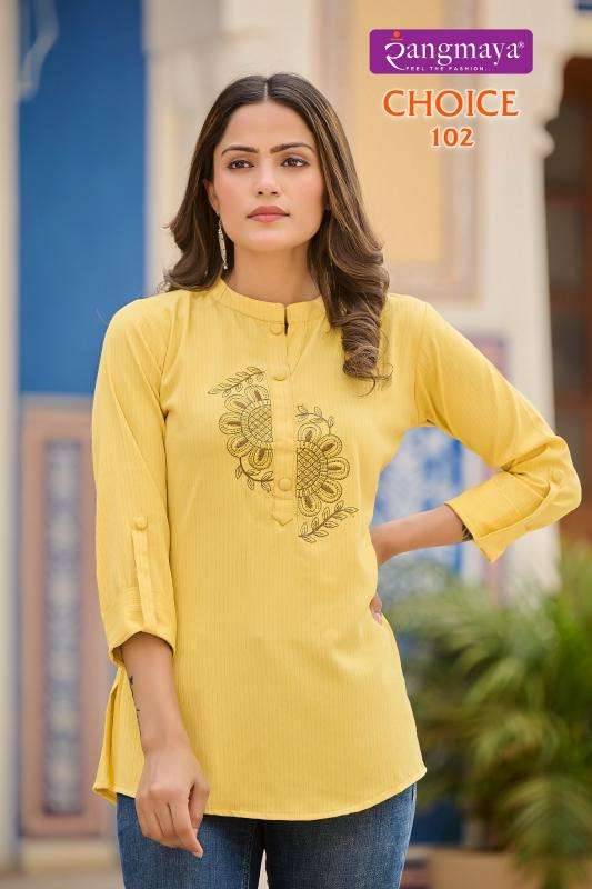 Choice By Rangmaya 101 To 108 Series Designer Stylish Fancy Colorful Beautiful Party Wear & Ethnic Wear Collection Heavy Rayon Tops At Wholesale Price