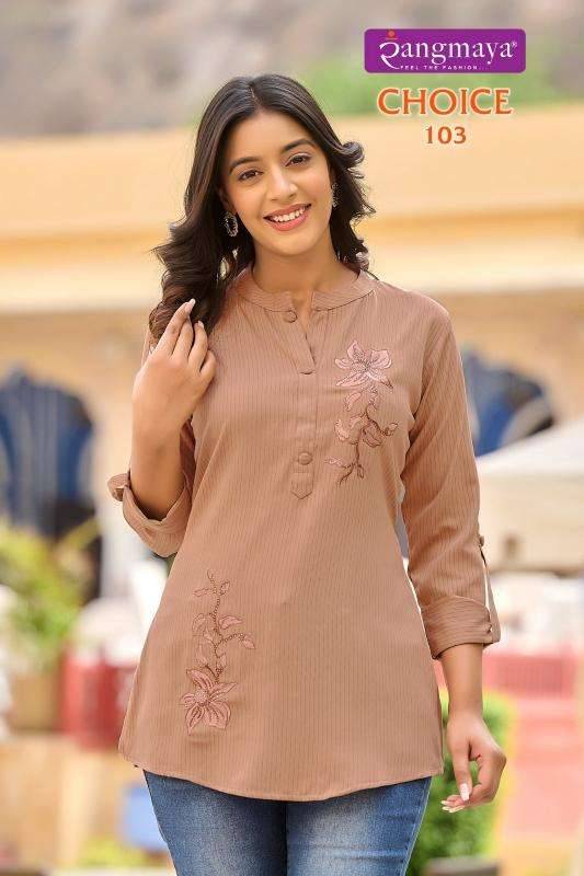Choice By Rangmaya 101 To 108 Series Designer Stylish Fancy Colorful Beautiful Party Wear & Ethnic Wear Collection Heavy Rayon Tops At Wholesale Price