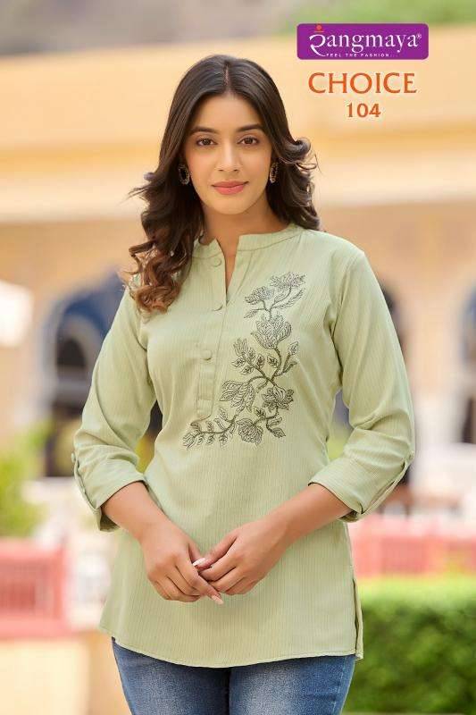 Choice By Rangmaya 101 To 108 Series Designer Stylish Fancy Colorful Beautiful Party Wear & Ethnic Wear Collection Heavy Rayon Tops At Wholesale Price