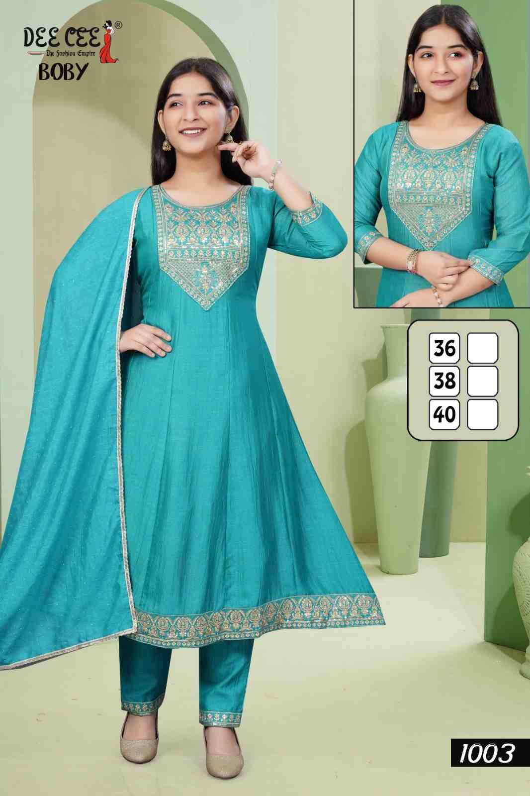Boby By Dee Cee 1001 To 1006 Series Beautiful Festive Suits Colorful Stylish Fancy Casual Wear & Ethnic Wear Vichitra Silk Dresses At Wholesale Price
