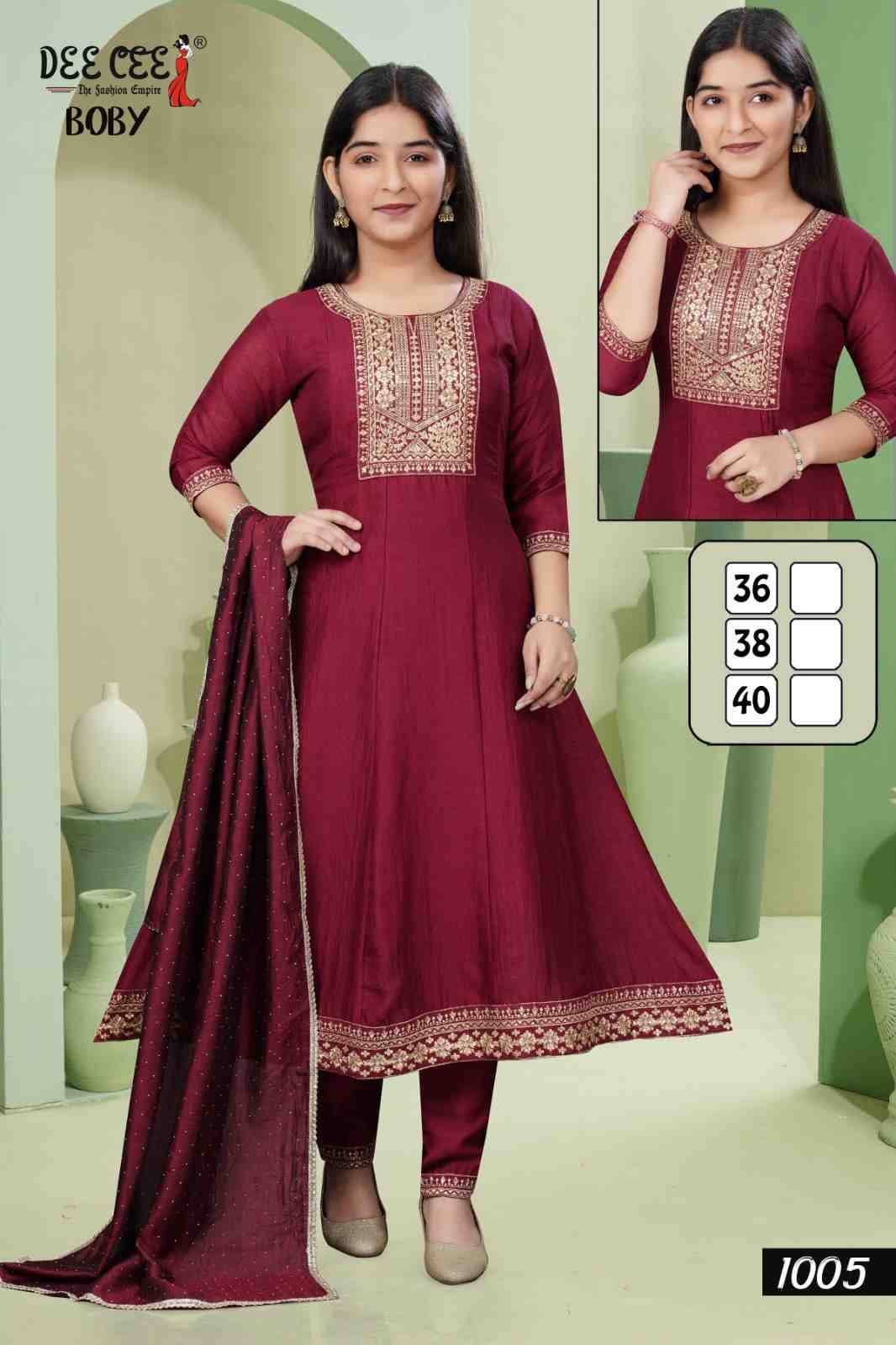 Boby By Dee Cee 1001 To 1006 Series Beautiful Festive Suits Colorful Stylish Fancy Casual Wear & Ethnic Wear Vichitra Silk Dresses At Wholesale Price