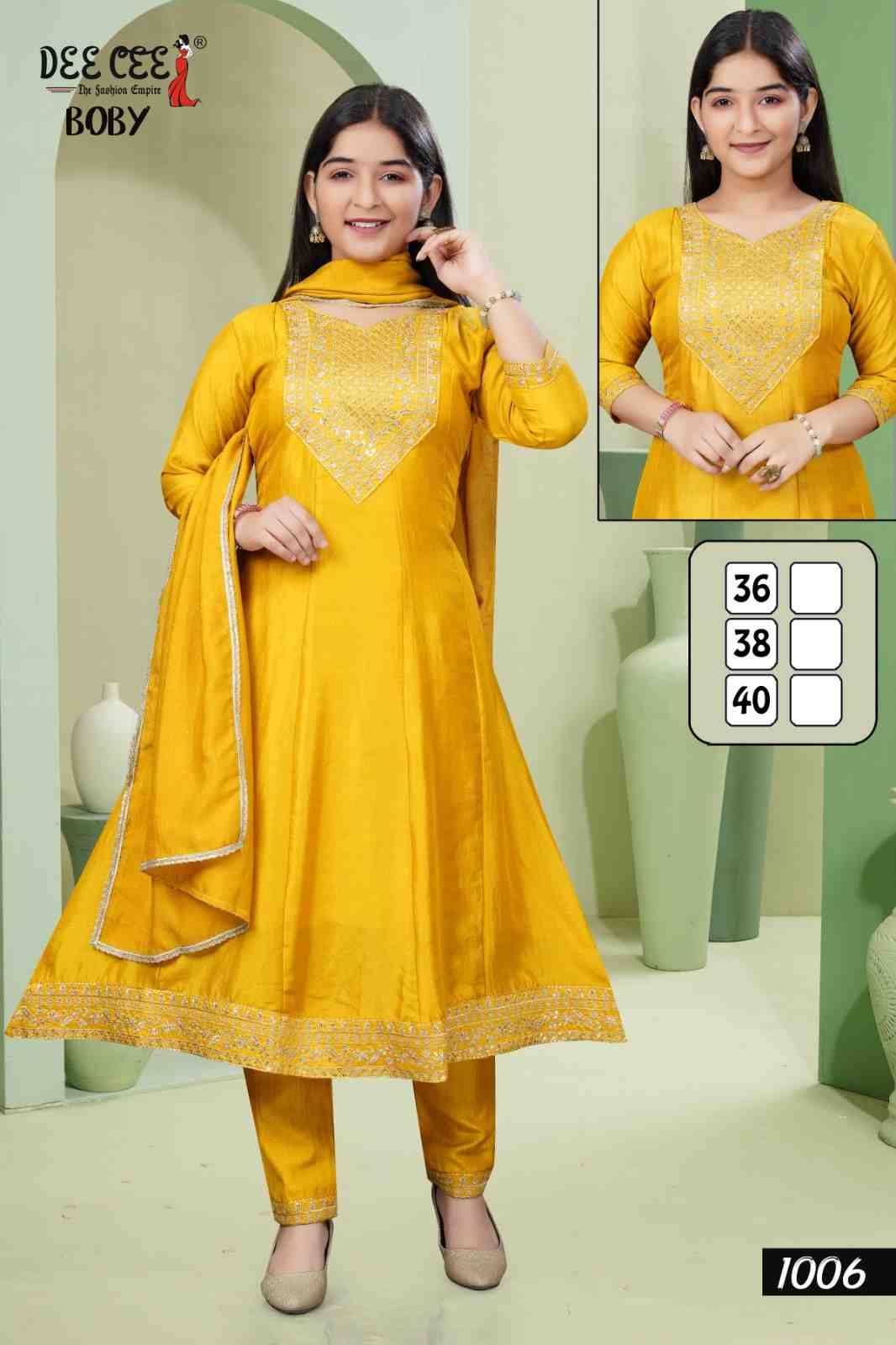 Boby By Dee Cee 1001 To 1006 Series Beautiful Festive Suits Colorful Stylish Fancy Casual Wear & Ethnic Wear Vichitra Silk Dresses At Wholesale Price
