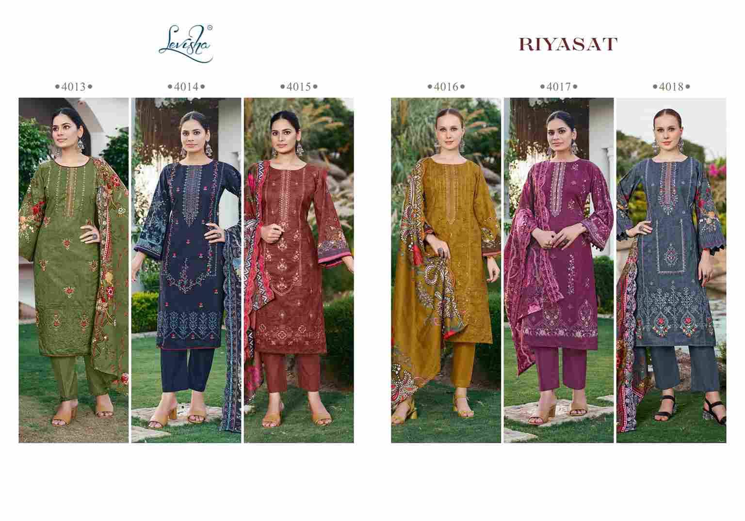 Riyasat By Levisha 4013 To 4018 Series Festive Suits Beautiful Fancy Colorful Stylish Party Wear & Occasional Wear Cambric Lawn Cotton Dresses At Wholesale Price