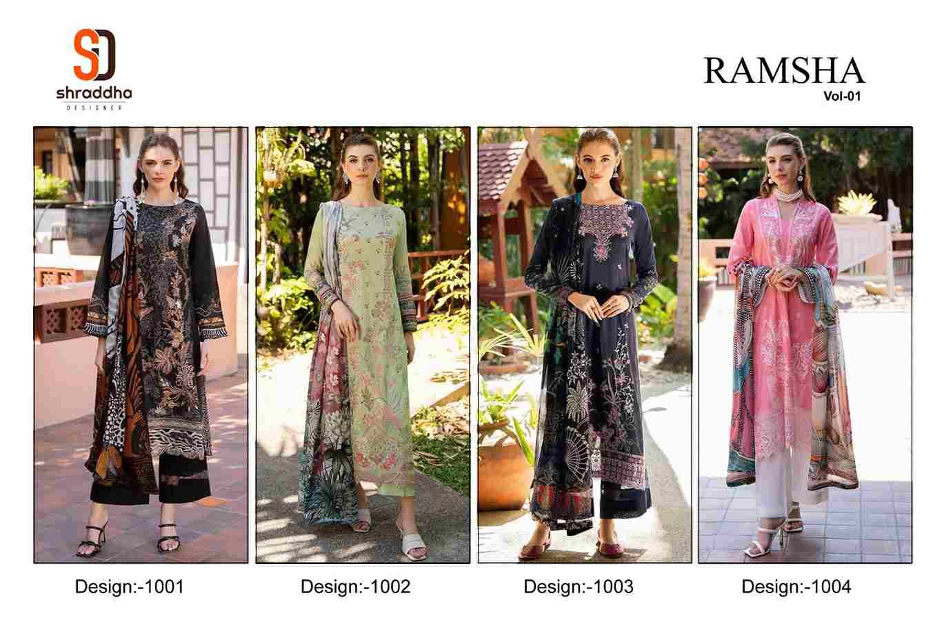 Ramsha Vol-1 By Shraddha Designer 1001 To 1004 Series Designer Pakistani Suits Beautiful Stylish Fancy Colorful Party Wear & Occasional Wear Pure Cotton Embroidered Dresses At Wholesale Price