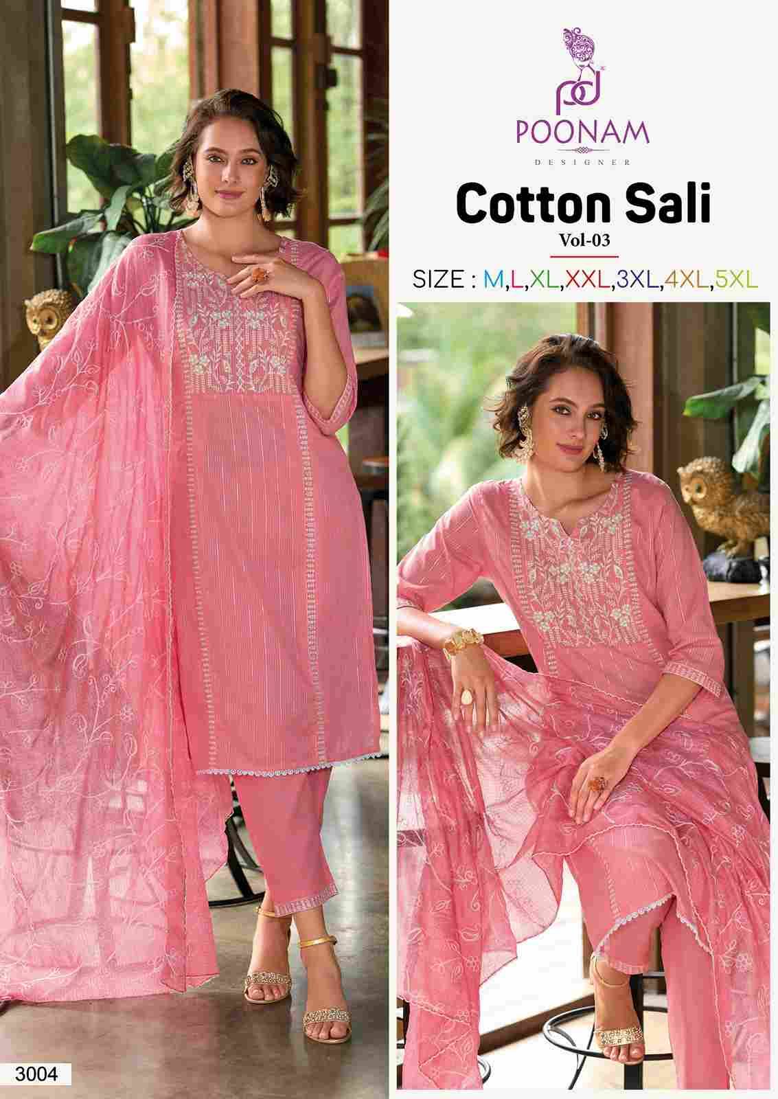 Cotton Sali Vol-3 By Poonam Designer 3001 To 3006 Series Suits Beautiful Fancy Colorful Stylish Party Wear & Occasional Wear Cambric Cotton With Work Dresses At Wholesale Price