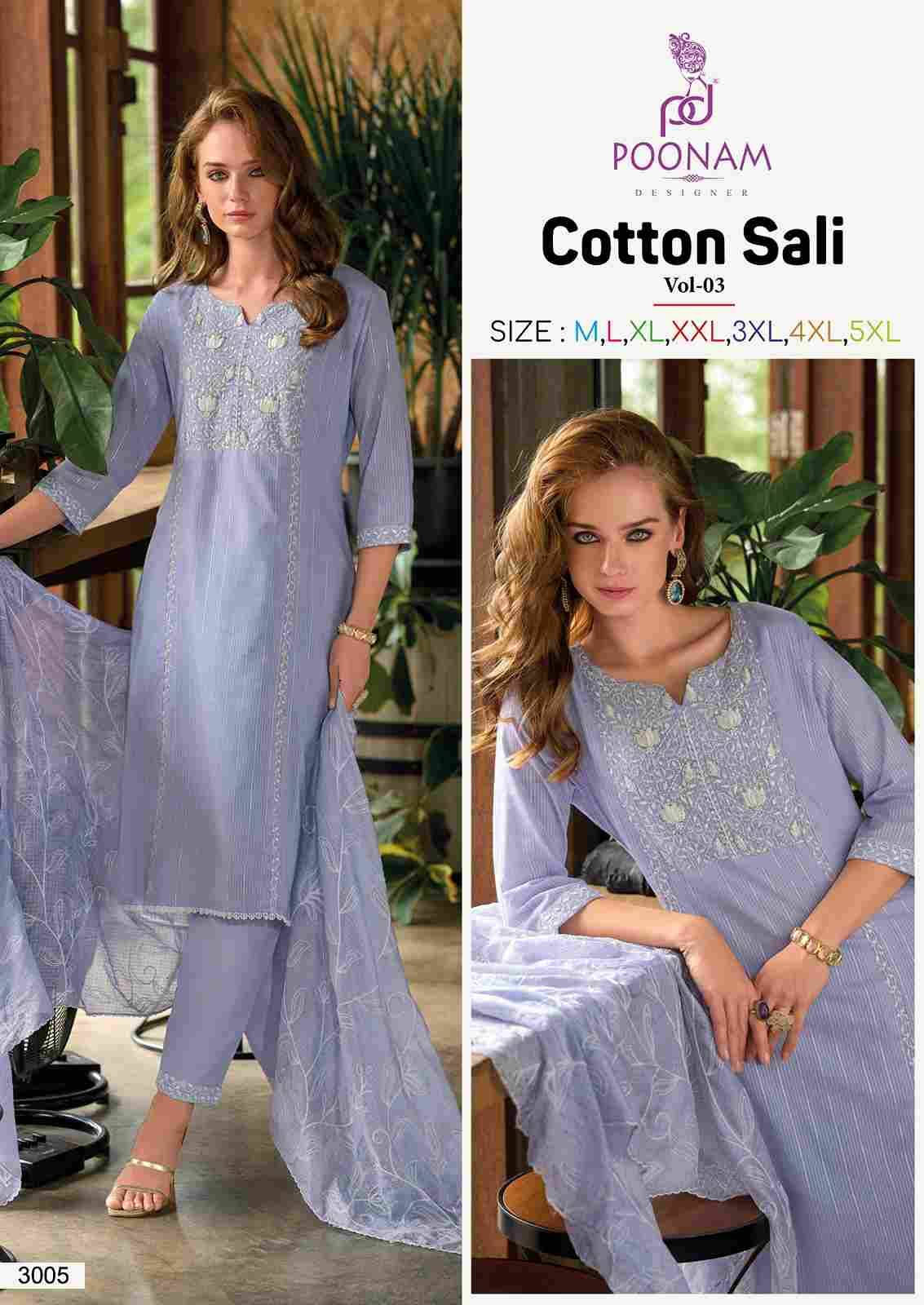 Cotton Sali Vol-3 By Poonam Designer 3001 To 3006 Series Suits Beautiful Fancy Colorful Stylish Party Wear & Occasional Wear Cambric Cotton With Work Dresses At Wholesale Price