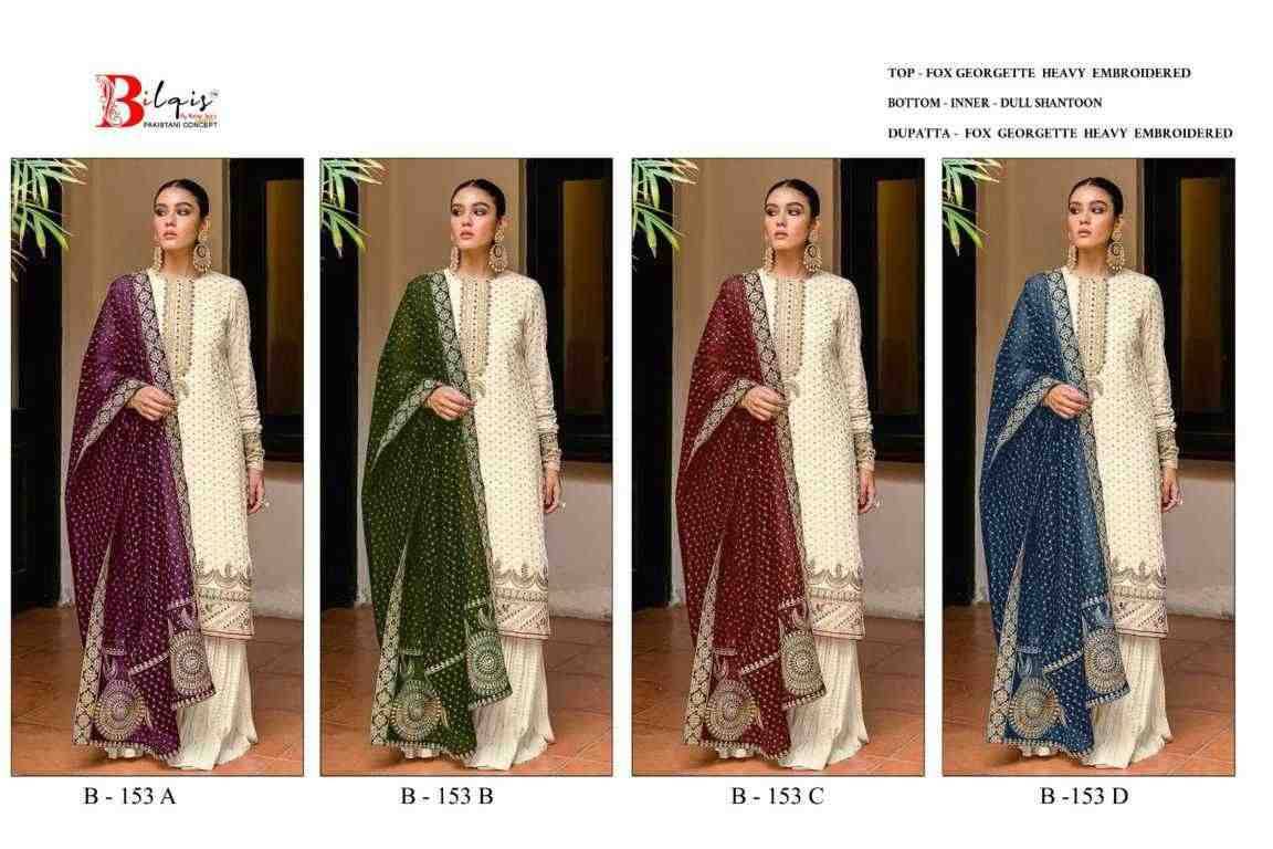 Bilqis 153 Colours By Bilqis 153-A To 153-D Series Beautiful Pakistani Suits Stylish Fancy Colorful Party Wear & Occasional Wear Faux Georgette Embroidery Dresses At Wholesale Price