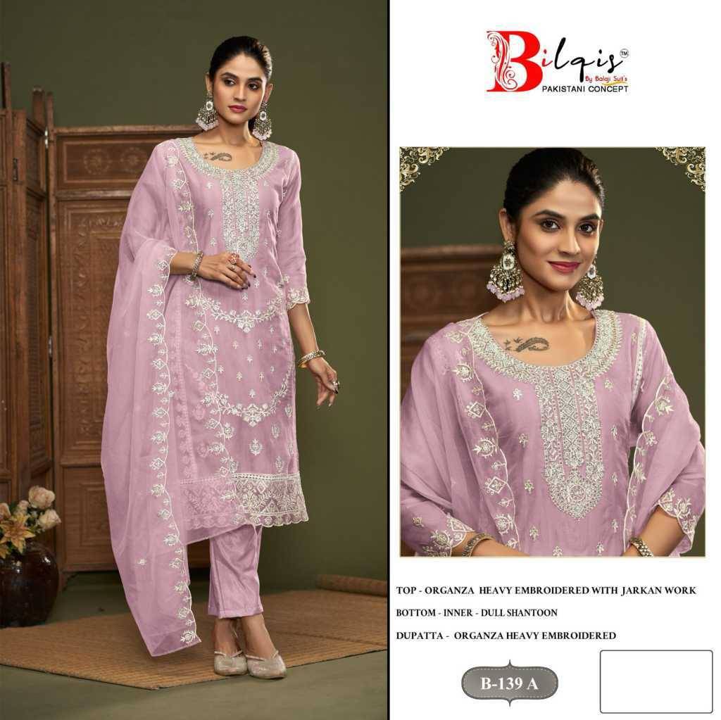 Bilqis 139 Colours By Bilqis 139-A To 139-D Series Beautiful Pakistani Suits Stylish Fancy Colorful Party Wear & Occasional Wear Organza Embroidery Dresses At Wholesale Price